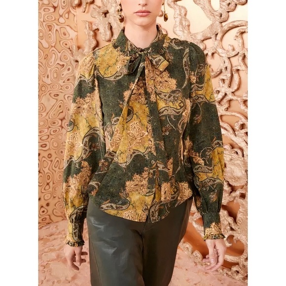 NWT Ulla Johnson Silk Long-Sleeve Floral Tie-Neck Vedra Blouse - Picture 4 of 7